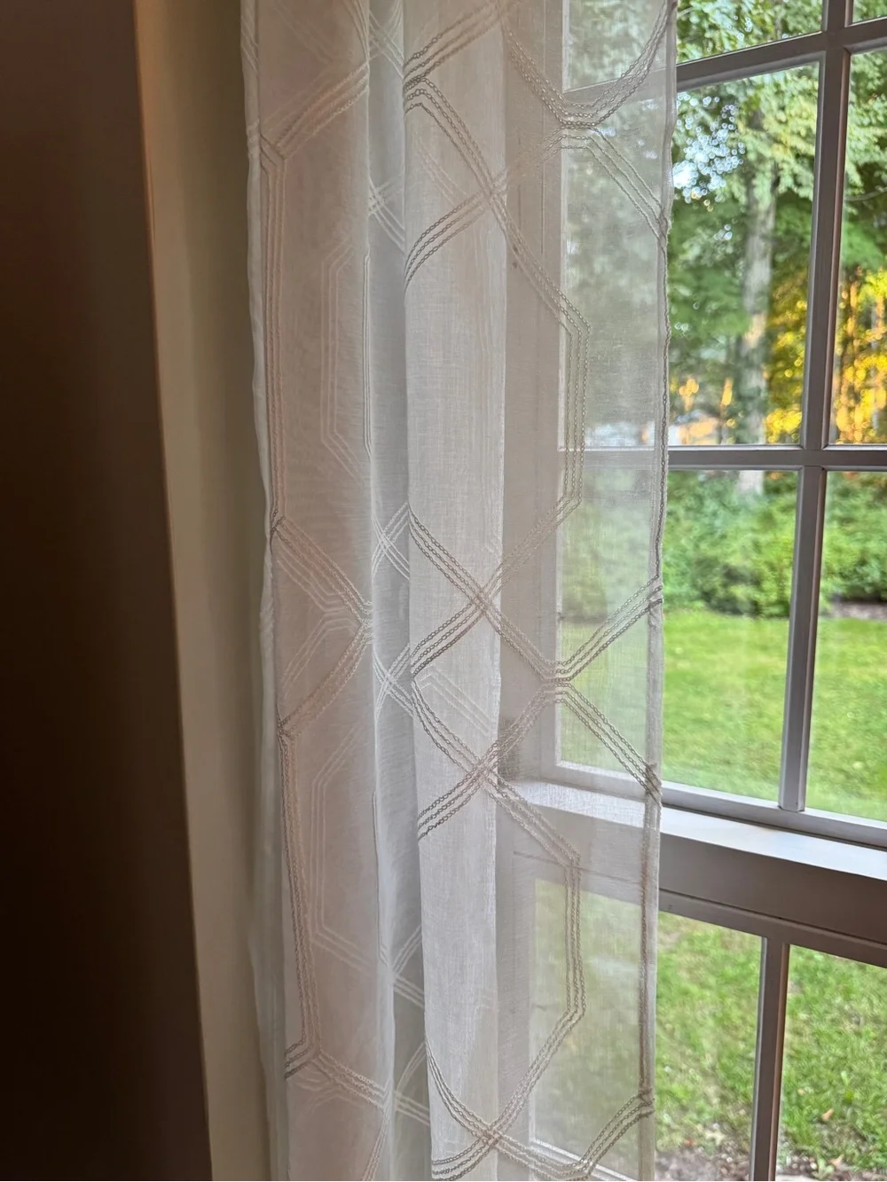 Mainstays White Sheer Panels (2) with Geometric Embroidery